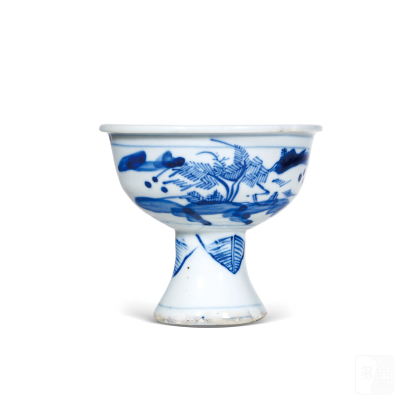 清晚期青花山水纹高足杯